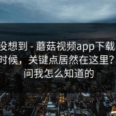 我真没想到 - 蘑菇视频app下载 ｜ 午休的时候，关键点居然在这里？！别问我怎么知道的