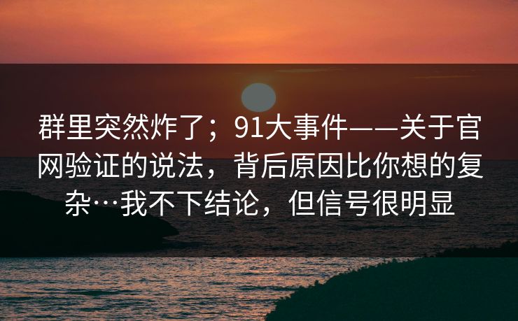 群里突然炸了；91大事件——关于官网验证的说法，背后原因比你想的复杂…我不下结论，但信号很明显